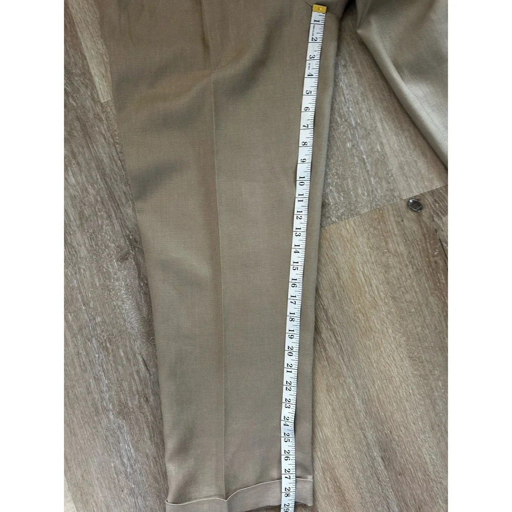 Jos A Bank Travelers Collection‎ 100% Linen Dress Pants 34x29 Tan Pleated Cuffed